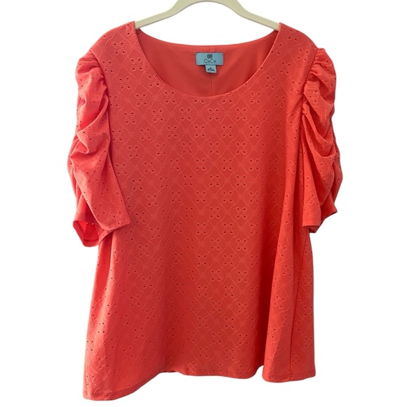 CeCe Short Sleeve Coral Eyelet-Embroidered Beautiful Knit Top Size XL - Picture 5 of 11